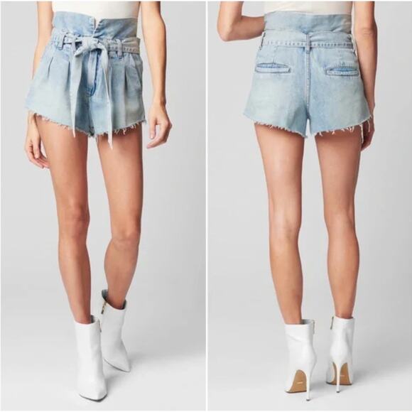 Blank NYC Caribbean Blue Shorts Front Tie Paperbag Jean Shorts Cut Off 30" - Picture 5 of 9